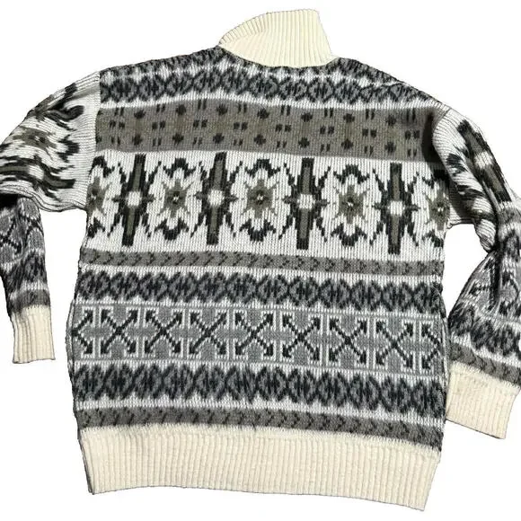 London Fog L XL Vintage Full Zip Ski Sweater Nordic Aztec Snowflake 70s 80s - Picture 2 of 10